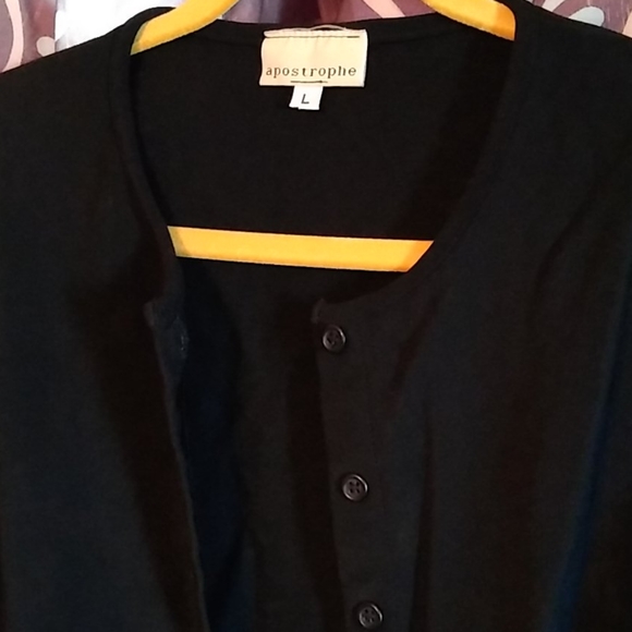 Black Button Down Long Sleeve Cardigan Stretchy Lg - Picture 2 of 4